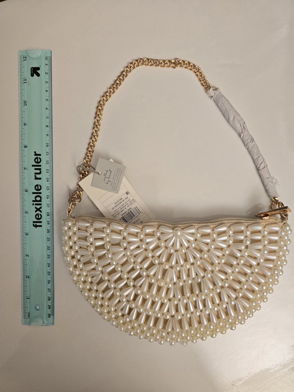 a new day Pearl Beaded Half-Moon Clutch - Cream